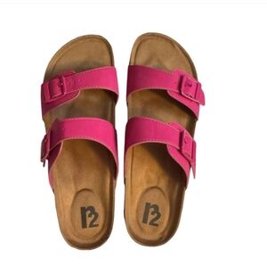 R2 Womens Hot Pink Slip On Double Strap Sandals Size 10M Adjustable Straps